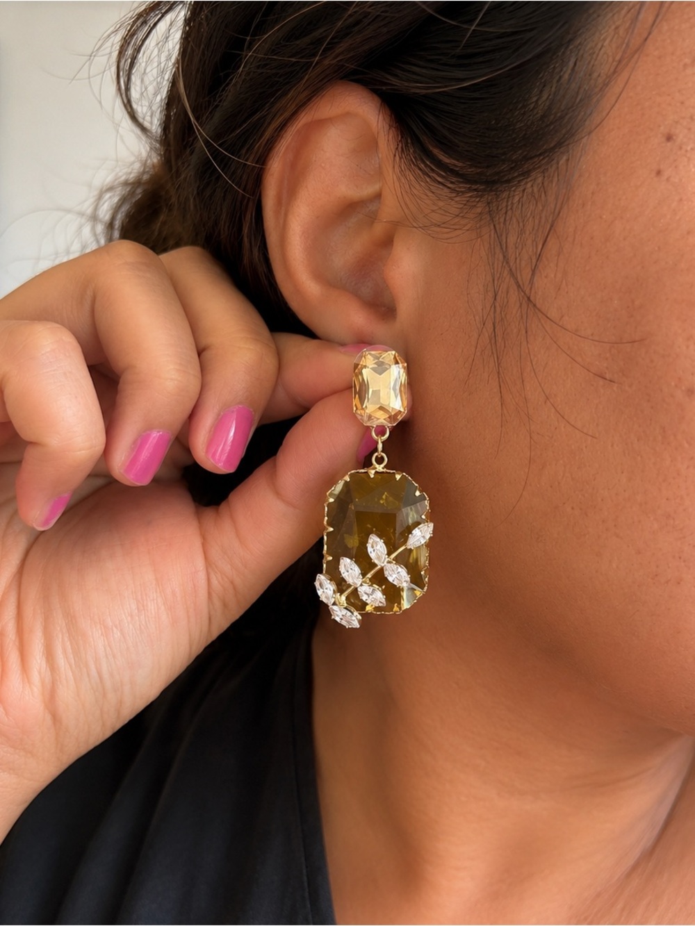 Rare Yellow Stone Statement Earrings
